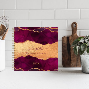 Recipe burgundy purple agate marble rose gold notebook