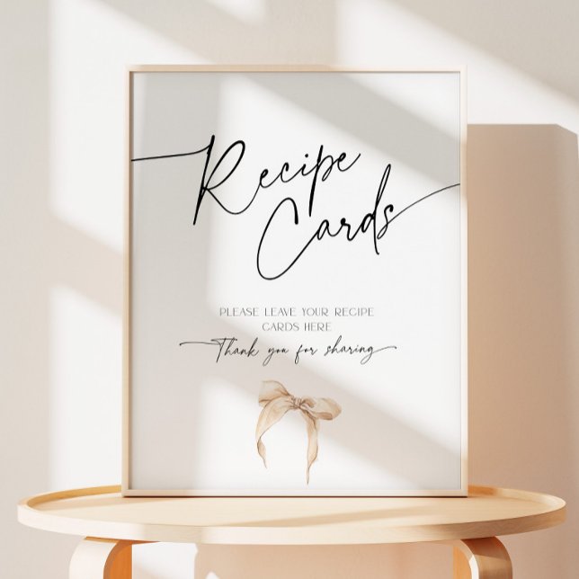 Recipe Card Beige Bow Bridal Shower Tying the Knot Pedestal Sign (Creator Uploaded)