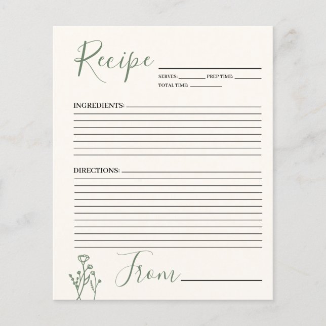 Recipe Card Boho Floral Budget (Front)