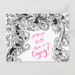 Recipe Card Bridal Shower   Black White Floral