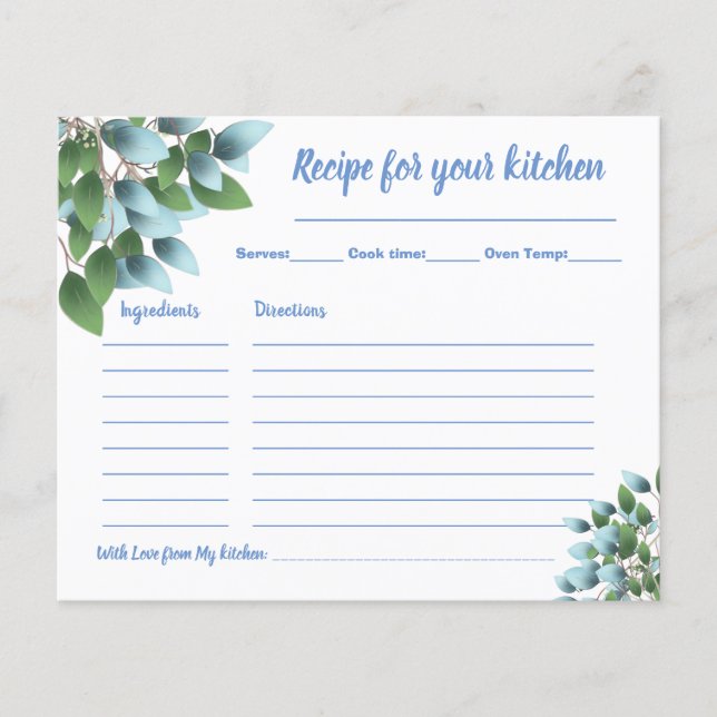 Recipe Card Bridal Shower Eucalyptus (Front)