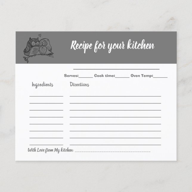 Recipe Card Bridal Shower Owls Love Flyer (Front)