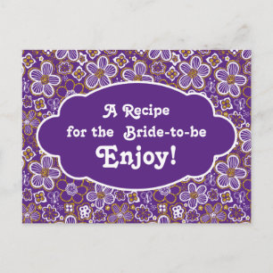 Recipe Card Bridal Shower   Purple Gold Floral