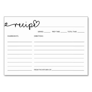 Recipe Card - Bridal Shower Recipes - Rustic