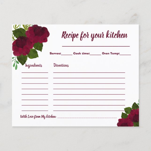 Recipe Card Bridal Shower Red Flower (Front)