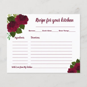 Recipe Card Bridal Shower Red Flower