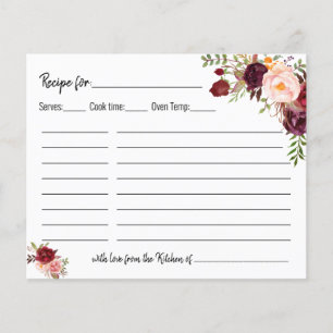 Recipe card bridal shower wedding marsala card