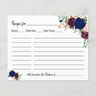 Recipe card bridal shower wedding navy floral