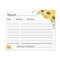 Recipe card bridal shower wedding sunflowers card