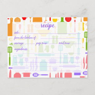 Recipe Card Colourful Kitchen Tools