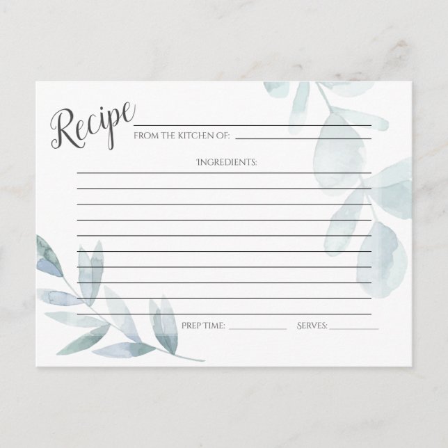 RECIPE CARD | Dusty Blue Watercolor Eucalyptus (Front)