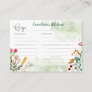 Recipe Card featuring watercolor wildflowers
