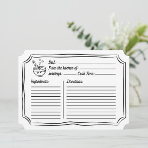 Recipe Card for Bridal Shower Cute Black and White