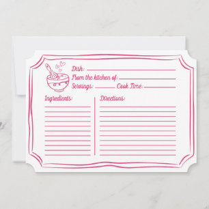 Recipe Card for Bridal Shower Hand Drawn Pink 