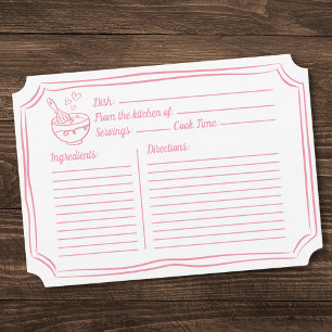 Recipe Card for Bridal Shower Hand Drawn Pink