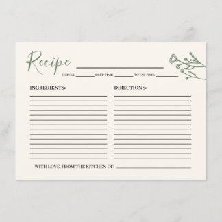 Recipe Card for the Bride Rustic Wildflower