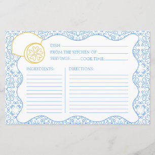 Recipe Card Italian Citrus Lemon Bridal Shower