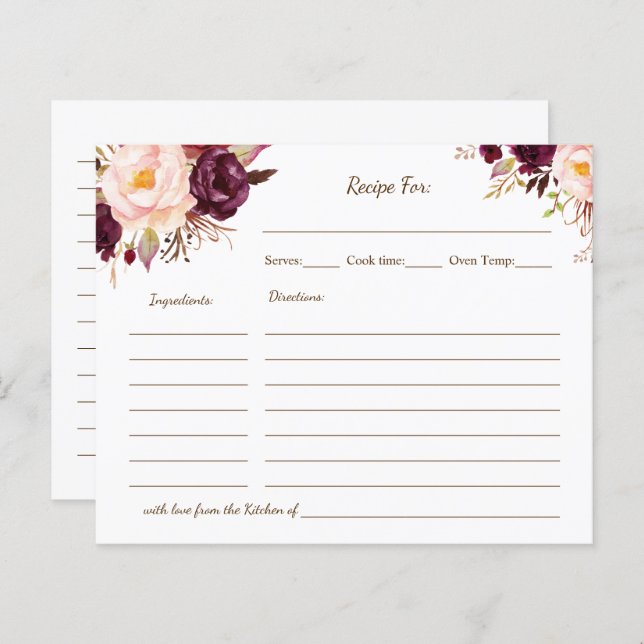 Recipe Card Marsala Flowers Bridal Shower (Front/Back)