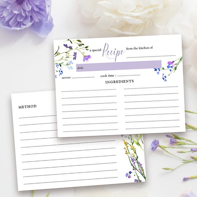 Recipe Card Purple Wildflower Bridal Shower (Recipe Card from my Purple Wildflower Collection. Message if you need me to create additional items)