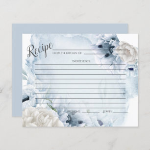 RECIPE CARD   Rustic Watercolor Blue Flowers