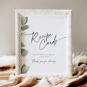 Recipe Card Sage Green Eucalyptus Bridal Shower  Pedestal Sign
