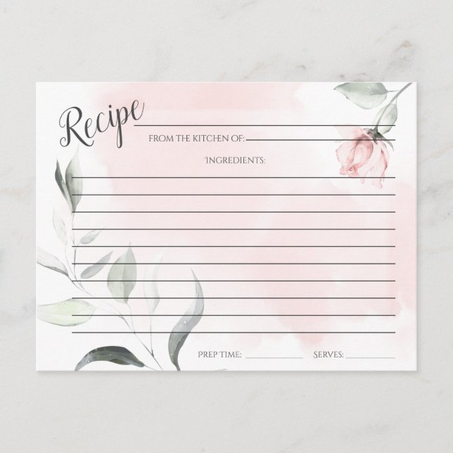 RECIPE CARD Watercolor Blush Pink Wild Rose (Front)