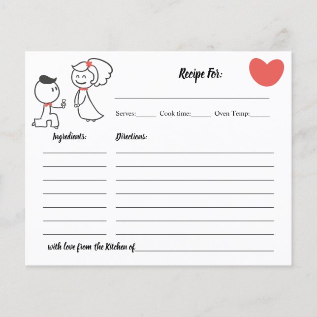 Recipe Card Wedding Couple Bridal Shower (Front)