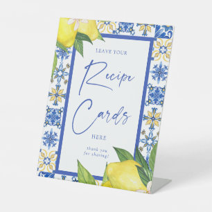 Recipe cards Blue Tiles Lemons Bridal Shower Pedestal Sign