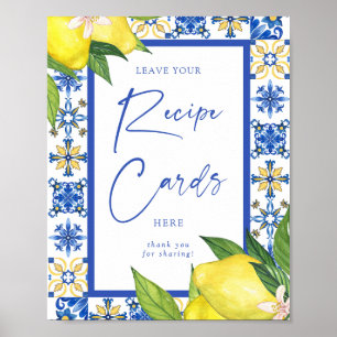 Recipe cards Blue Tiles Lemons Bridal Shower Sign