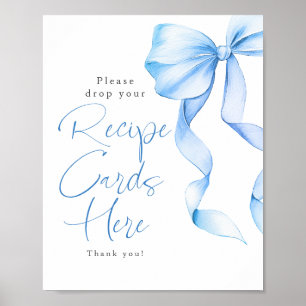Recipe Cards Dusty Blue Bow Bridal Shower Sign