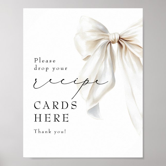 Recipe Cards Elegant White Bow Bridal Shower Sign (Front)