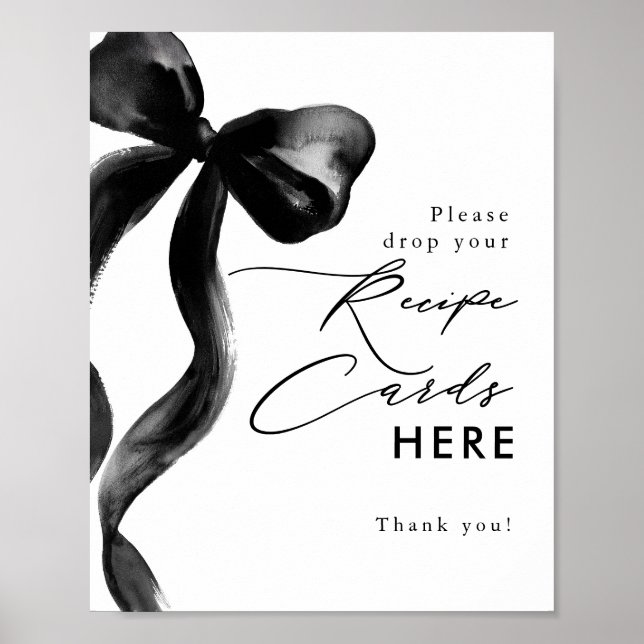 Recipe Cards Here Black Bow Bridal Shower Sign (Front)
