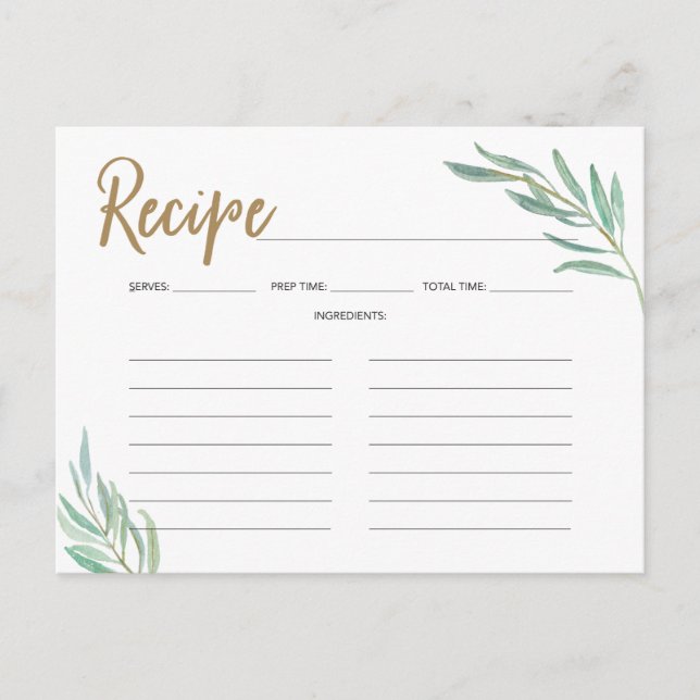 Recipe Cards -Rustic Greenery Bridal Shower Recipe (Front)