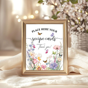Recipe Cards Wildflower Butterflies Bridal Shower Poster