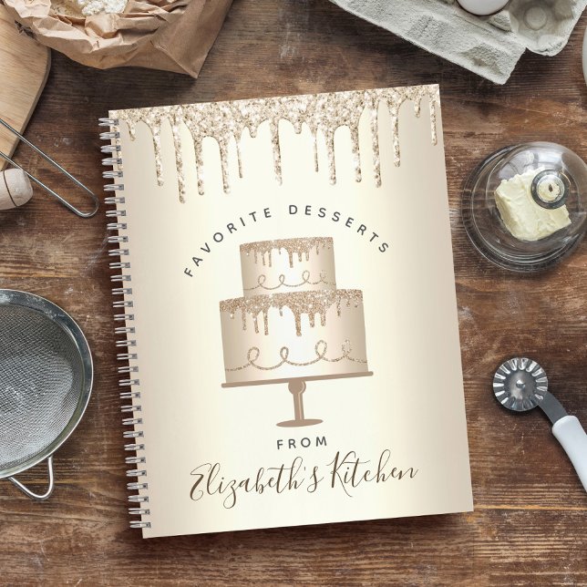 Recipe Cookbook Cake Gold Glitter Drip Bakery Chef Notebook (Creator Uploaded)
