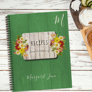 Recipe cookbook chef monogrammed rustic kitchen notebook