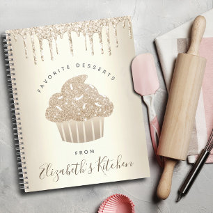 Recipe Cookbook Cupcake Bakery Gold Glitter Drips Notebook