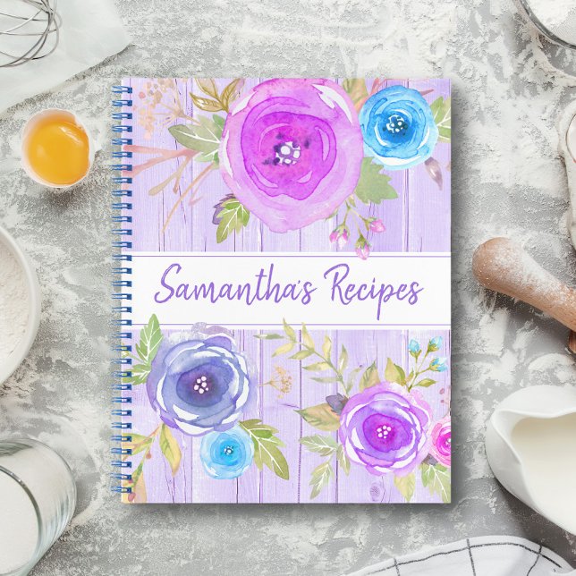Recipe cookbook floral rustic watercolor plum wood notebook (Creator Uploaded)