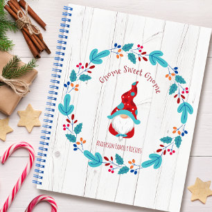 Recipe Cookbook Gnome Holiday Floral Wreath Rustic Notebook
