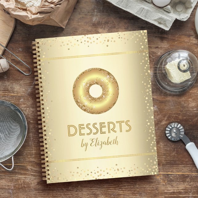 Recipe cookbook gold glitter doughnut modern chic notebook (Creator Uploaded)