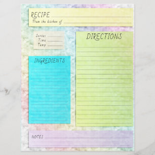 Recipe Cookbook Insert Pretty Pastel