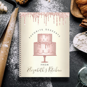 Recipe Cookbook Pink Cake Bakery Glitter Drip Gold Notebook
