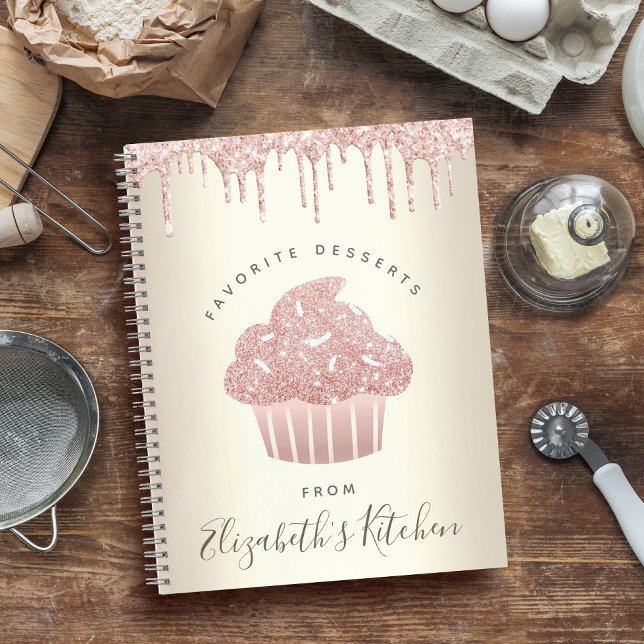 Recipe Cookbook Pink Glitter Cupcake Bakery Gold Notebook (Creator Uploaded)