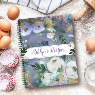 Recipe cookbook vintage blue floral watercolor notebook