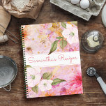 Recipe cookbook, vintage pink floral watercolor notebook<br><div class="desc">Here’s a wonderful way to keep track of all your family recipes. Easily access your culinary adventures with this beautiful, romantic, vintage floral custom name recipe spiral notebook. White, purple, and dark pink watercolor flowers overlay gold script on a gorgeous, soft pink, gold veined background. Personalise with your name on...</div>