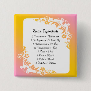 Recipe Equivalents Pastel Floral 15 Cm Square Badge