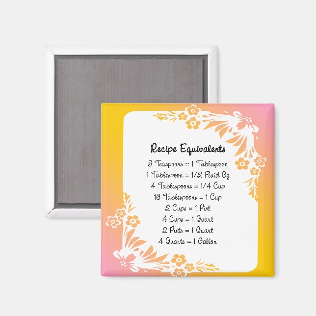 Recipe Equivalents Pastel Floral Fridge Magnet (Front/Back)