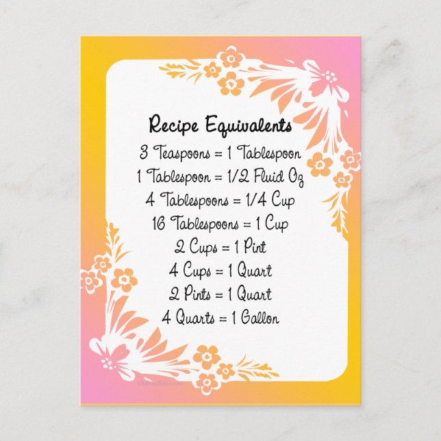 Recipe Equivalents Pastel Floral Postcard (Front)
