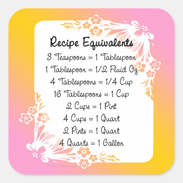 Recipe Equivalents Pastel Floral Sticker (Front)