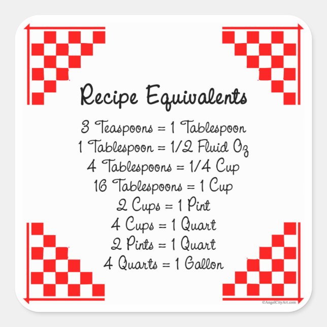 Recipe Equivalents Retro Kitchen Tips Sticker (Front)